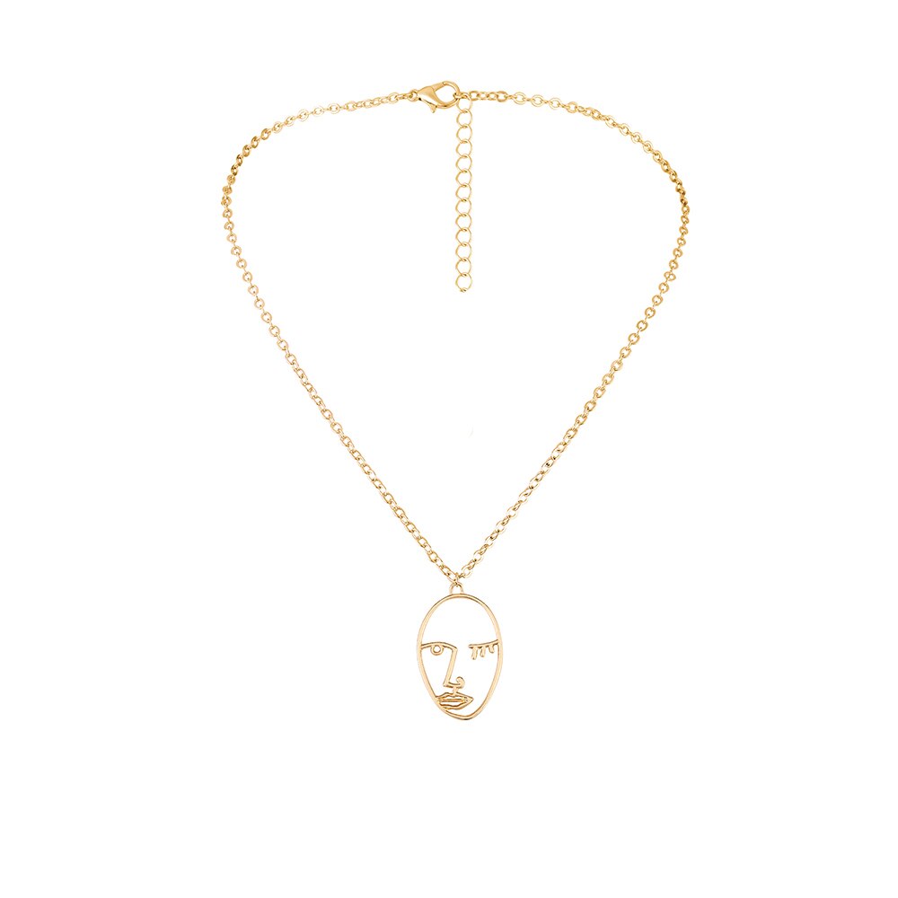 Vg 6YM Punk Menselijk Gezicht Hangende Ketting Voor Vrouwen Retro Abstracte Hollow Out Verklaring Gouden Gezicht Ketting Mode Vrouwelijke: gold 4