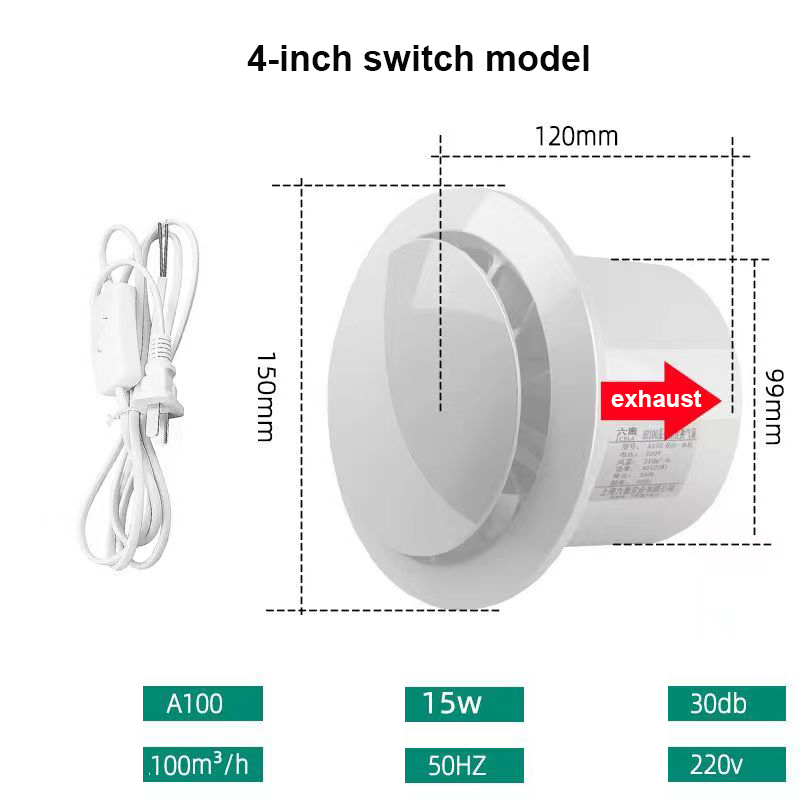 4-Zoll-6-Zoll-Lüftungsventilator für Badezimmer, Wandstummschaltung, Abluftventilator für Höhle Haushalt, Küchenfernbedienung, Abluftventilator: Licht Grün / AU