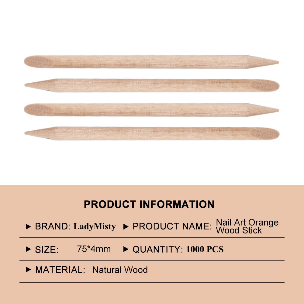 1000 PCS Wooden Cuticle Pusher Orange Wood Stick Remover Manicure Pedicure Nail Art Designs Picker Tools Set