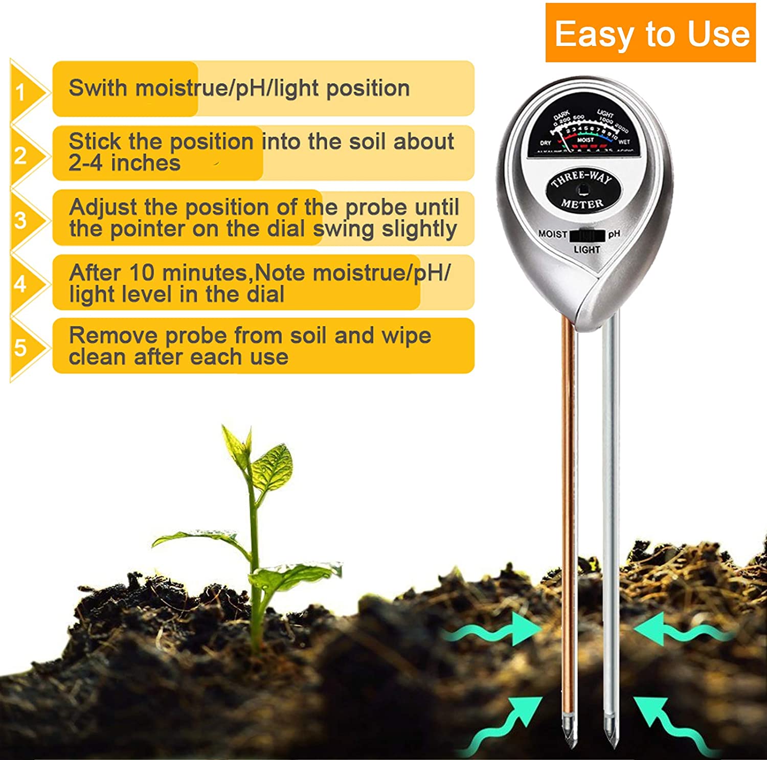 PH Soil Tester Soil Moisture Meter Monitor Sunlight Temp Testers Acidity Alkali Test Tool Garden Plant Thermometer Hygrometer