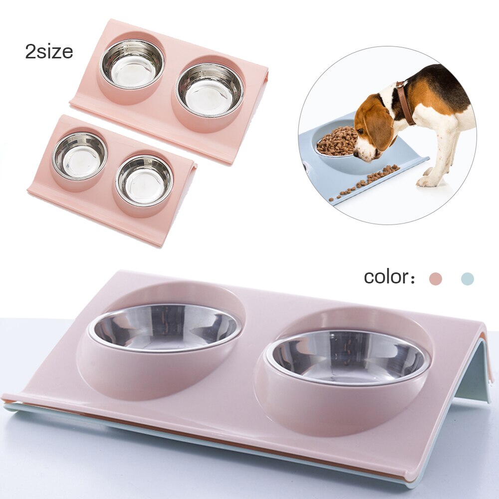 Double Dog Bowl Pet Feeding Station Stainless Steel Water Food Bowls Feeder Solution for Dogs Supplies Pet Bowl Food Container