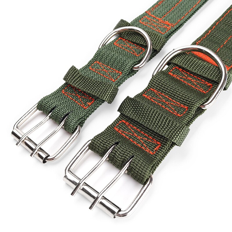 Lona verde del ejército perro Collar, hebilla de doble hilera fuerte Collar ajustable para mascota medio perros grandes