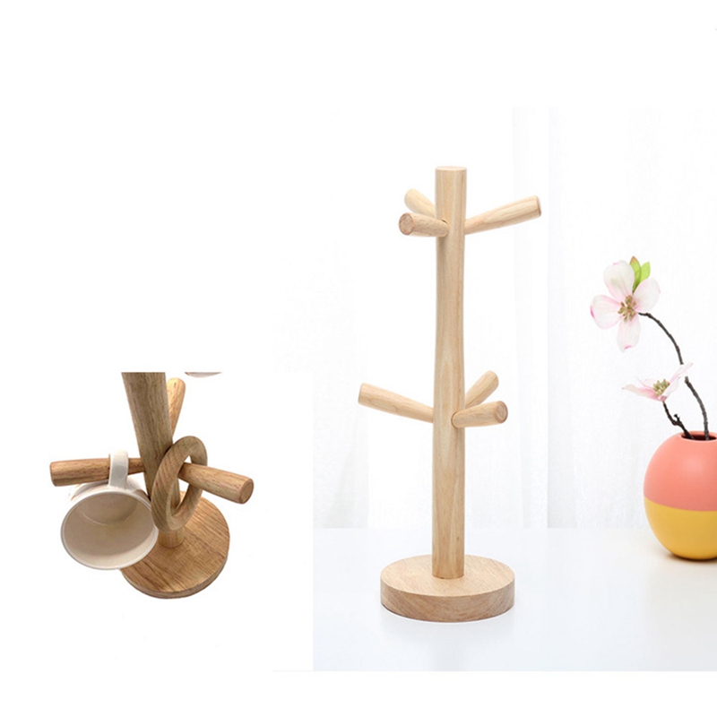 Arbre porte-tasse à 6 crochets, porte-tasse en bois, support de table, tasse de thé et de café