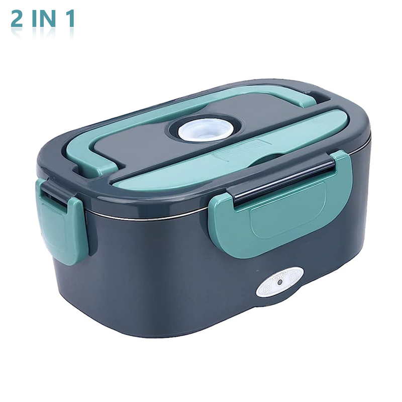 220V 110V 12V 24V Dual Use Home Car Electric Heating Lunch Box Leakproof Portable Food Warmer Heated Container Stainless Steel: Silver / 2