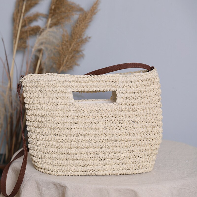 Yogodlns borsa Tote estiva in paglia per donna borsa con manico di grande capacità borsa da spiaggia in Rattan intrecciata borsa da viaggio per vacanze borsa Shopping: beige