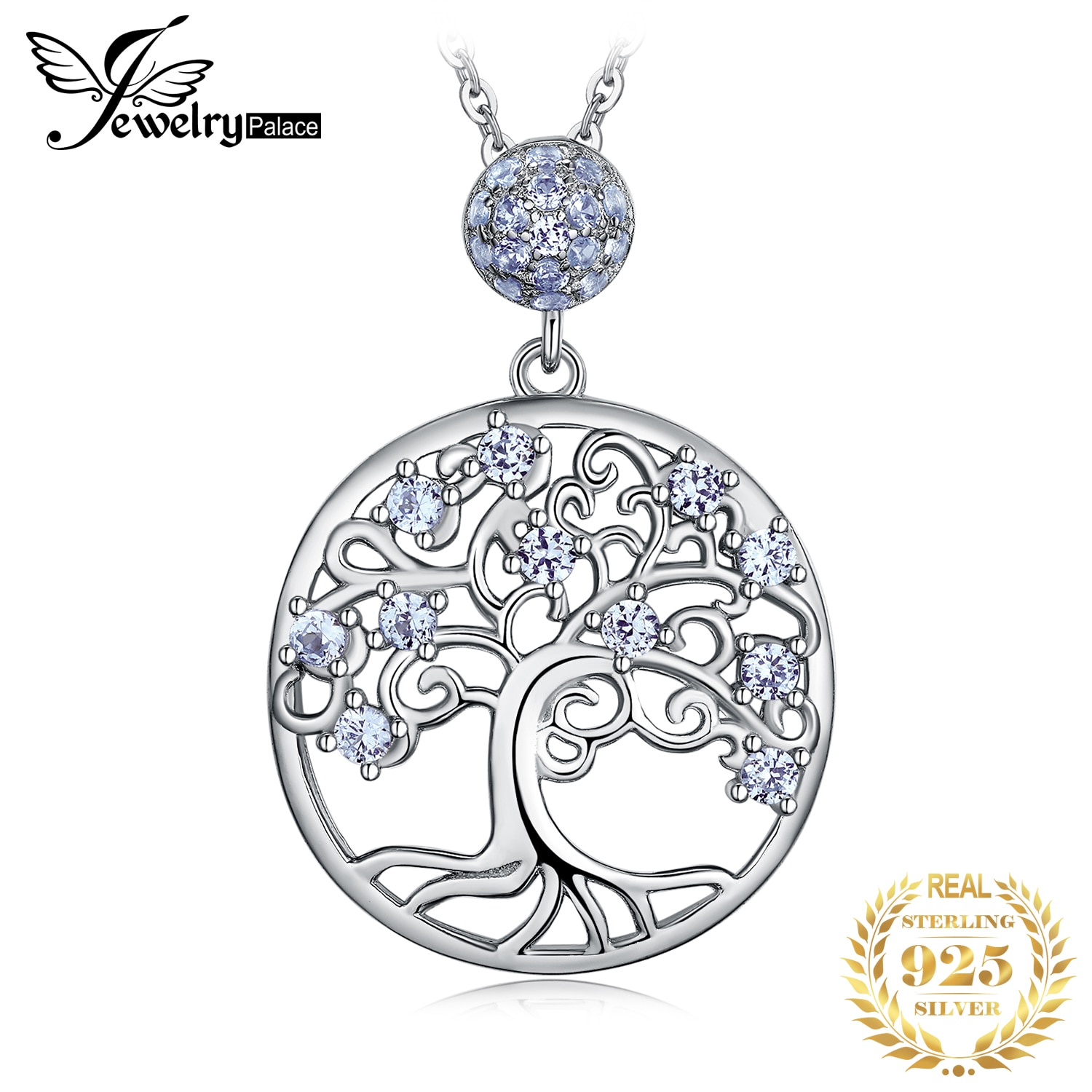 JewelryPalace Leben Baum Erstellt Blau Spinell 925 Sterling Silber Anhänger Halskette Erklärung Edelstein Halsband Ohne Kette