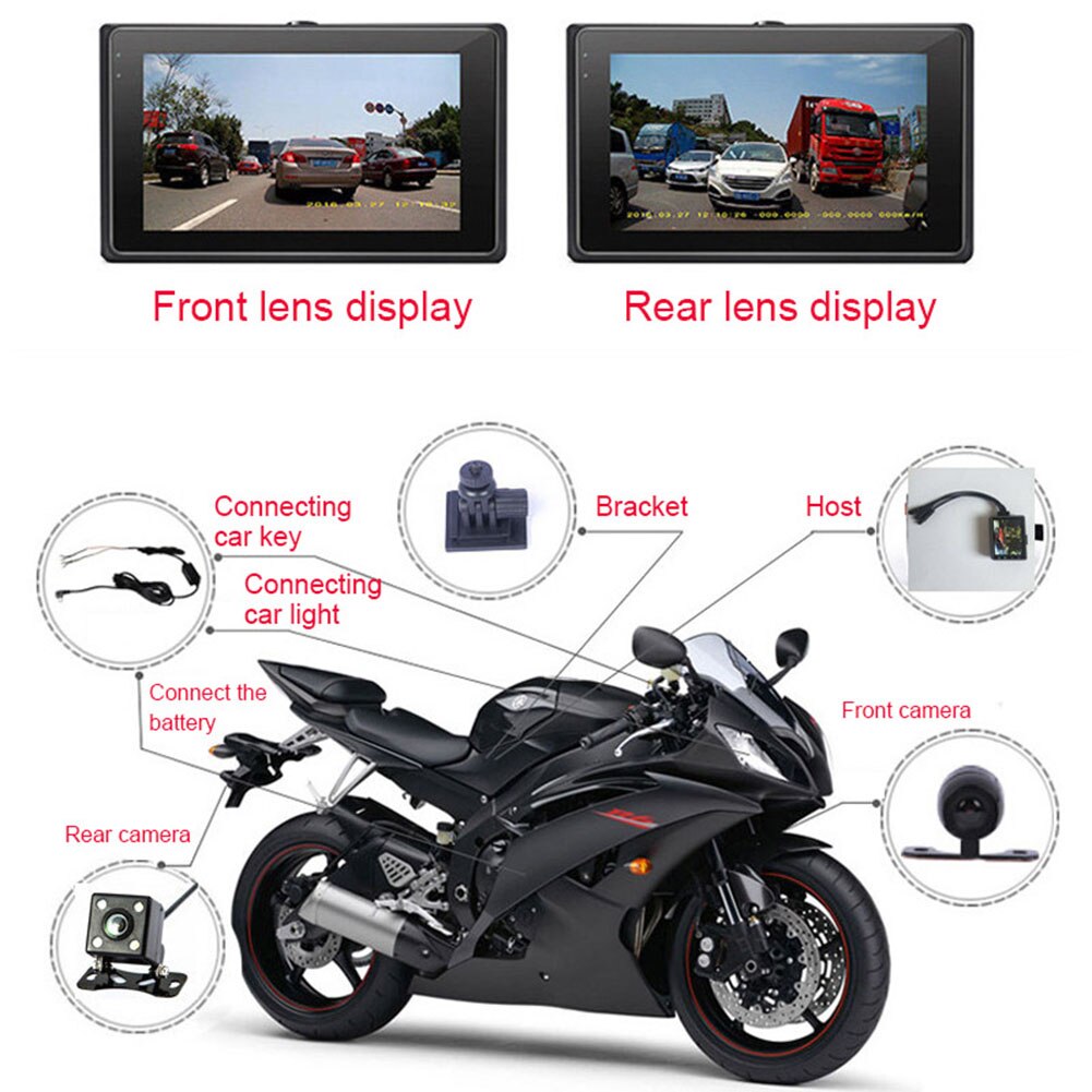 Motorfietscamera recorder dvr waterdichte lens dashcam 3 inch 140 graden kijkhoek  m8617