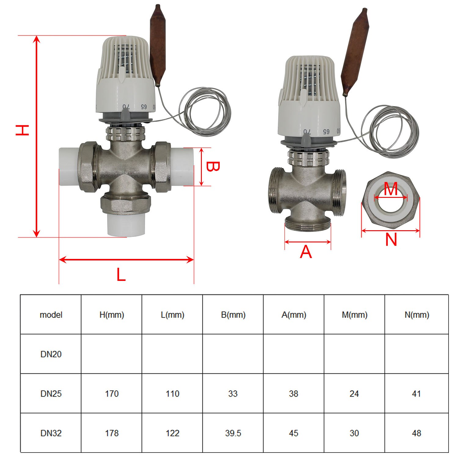 Energiebesparing 30-70 graden controle vloerverwarming thermostaatkraan M30 * 1.5 afstandsbediening 3 manier valve PPR