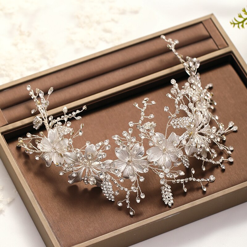 Tiara para casamento, na cor prata, cristal da noiva, acessórios de cabelo, faixa de cabeça, flor, folha, joias, tiara de noiva