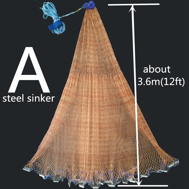 Multifilament line med synke usa støbt net fangst fisk netværk udendørs hånd kaste fiskenet lille net gællenet: A72