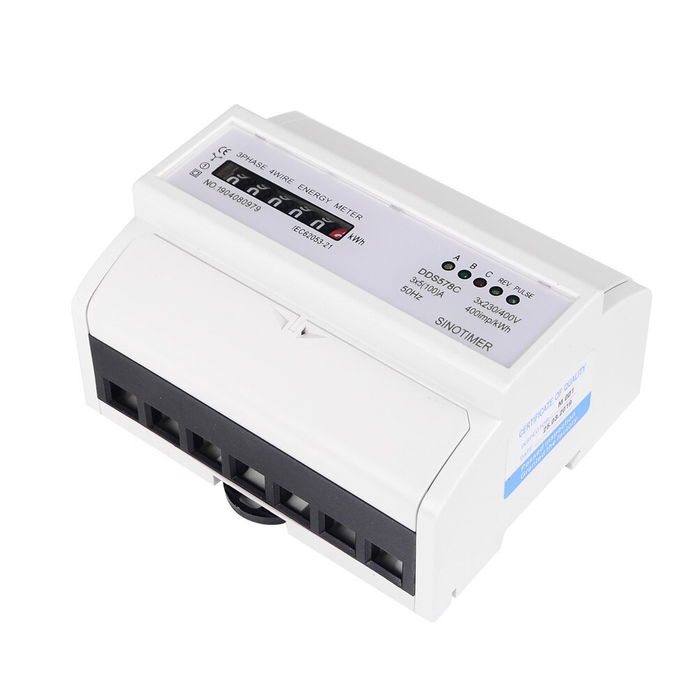 Heavy Load 100A Three Phase 380V AC Wattmeter Digital and Mechanical Analog Electricity Energy Meter 35mm DIN Rail Mounted