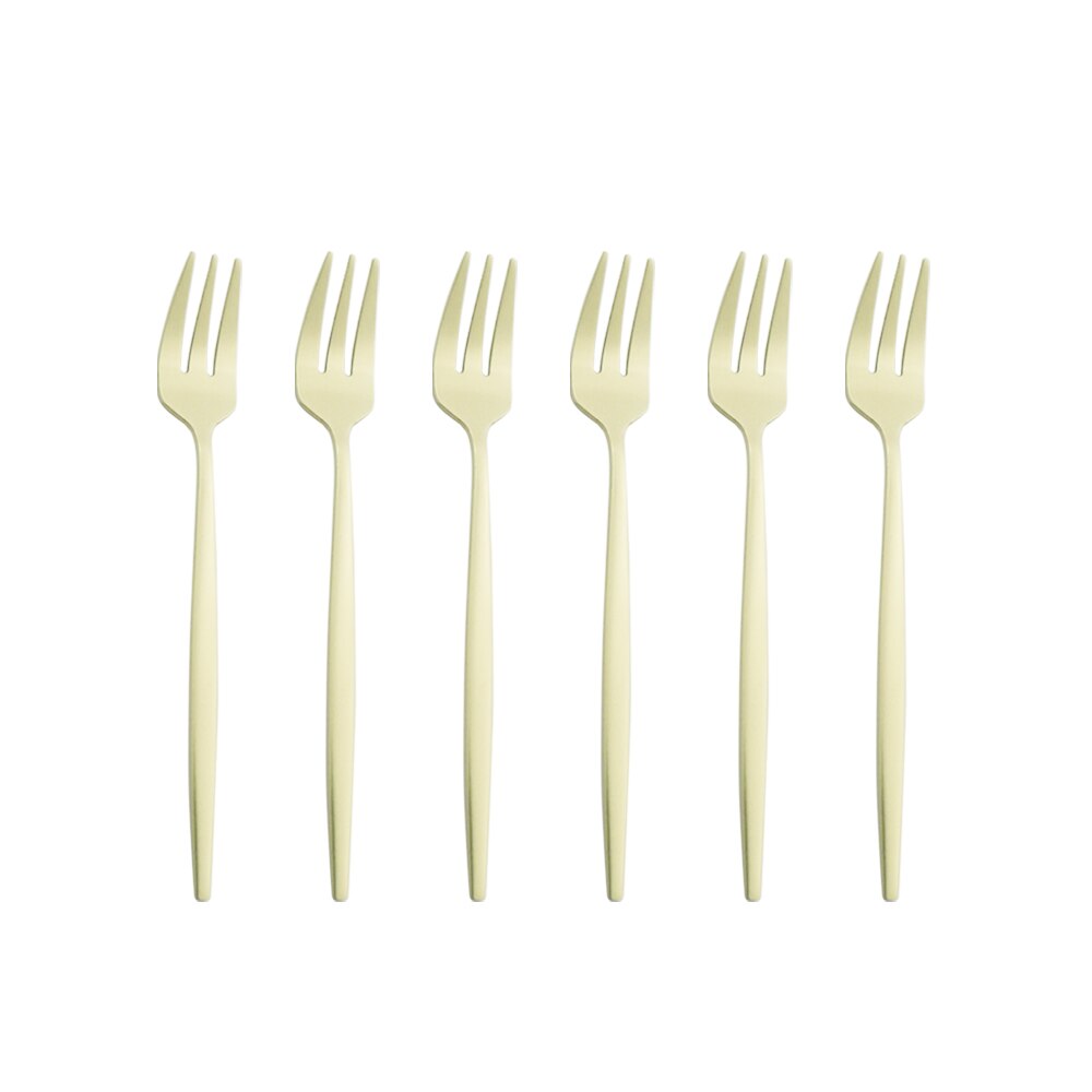 Ensemble de fourchettes à fruits en acier inoxydable, petite fourchette à Dessert en or blanc, ensemble de fourchettes à thé pour gâteau, fourchette à salade, service de couverts 6 pièces: Champagne