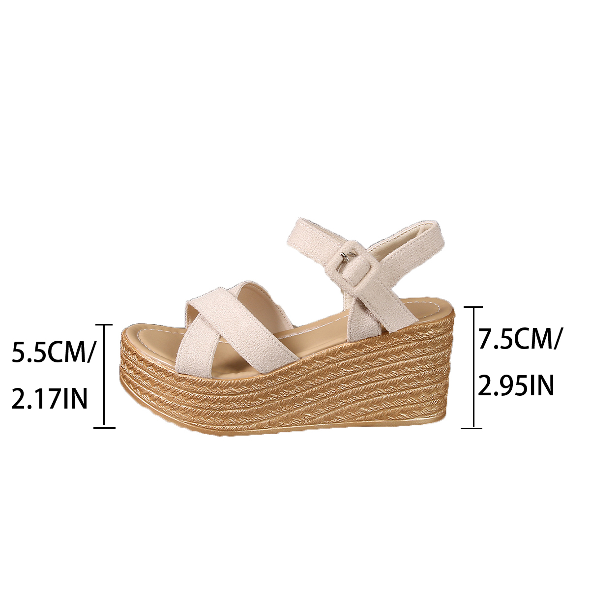 Kilehæle platform plus size sandaler med høj hæl tyk bund retro åben tå beige damesko