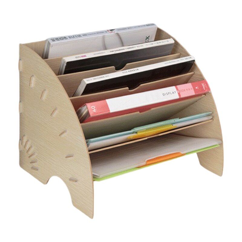 Fan-Shaped Wooden Desktop File Holder Office Desk Organizer DIY Document File Cabinet Multifunction Magazine Book Desk Shelf: Light yellow