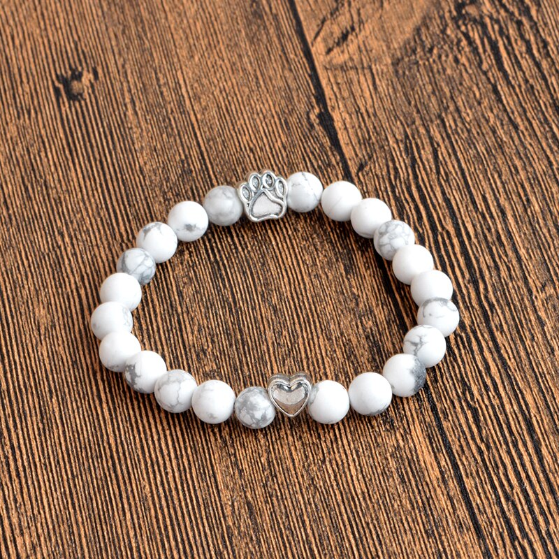 Joyería QIHE pequeño Anitique amuleto de pata pulsera de piedra Memorial para mascotas gato amantes de los perros de la joyería para hombres mujeres Unisex