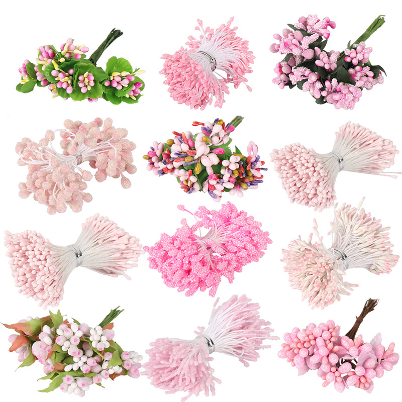 8/10/12/70/90 stk lyserøde kunstige blomster kirsebær støvdragere bær bundt gør-det-selv-kasse kransekage julebryllupsindretning