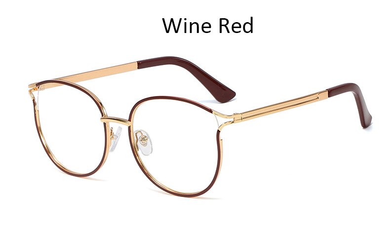 Gafas transparentes de para mujer, gafas de ojo de gato, montura de Gafas de metal para mujer, gafas femeninas ópticas de Retro: Wine Red