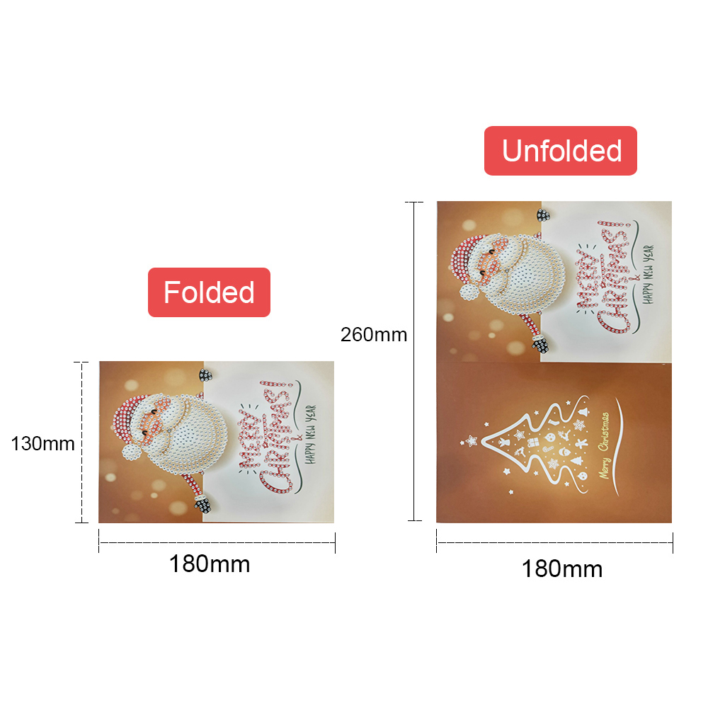 Merry Christmas Cards Santa Elk DIY Diamond Painting Handmade Card Round Drill Greeting Cards Rhinestones Embroidery