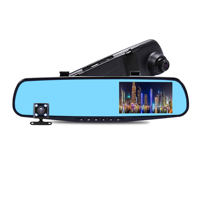 HD 1080P voiture Dvr caméra Auto 4.3 pouces rétroviseur numérique enregistreur vidéo double lentille caméscope d'enregistrement peut définir la langue