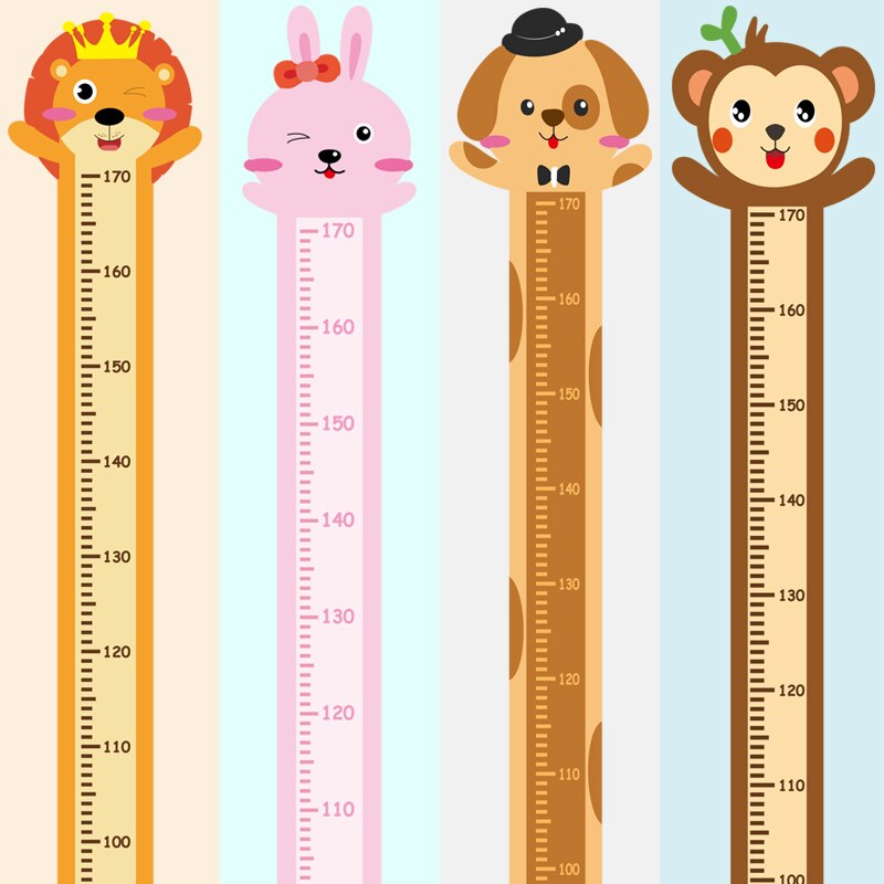 Aftagelig tegneserie dyr wallsticker børn barn vækst højde måle diagram bord abe hund kanin løve børneværelse indretning