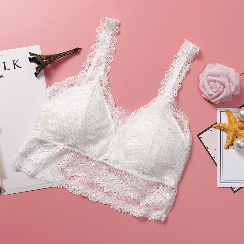 SVOKOR Lace Sexy Bras For Women Wire Free Seamless Cotton Bralette Female Lingerie Brassiere Comfortable Fitness Underwear Bra: White Women Bras