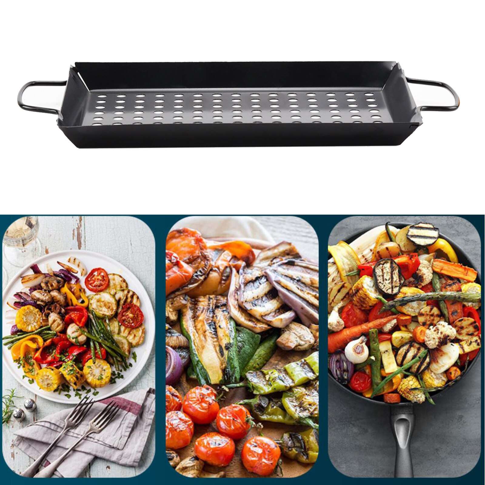 Large BBQ Tray Metal Barbecue Wok Pan Black Meat Vegetable Grill Tray