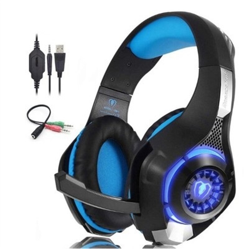 Gaming Headset with Noise Canceling mic, PS4 Xbox One Headset , Memory Foam Earpad for PC, Mac, Laptop, Mobile: Blue GM-1 earphone