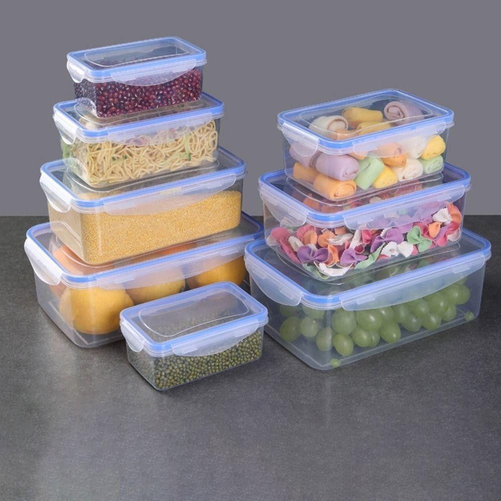 Opbevaringsboks til mad med låg lækagesikker plastik gennemsigtig kasse køleskabsopbevaringsboks udendørs picnicopbevaringsboks køkkenopbevaring
