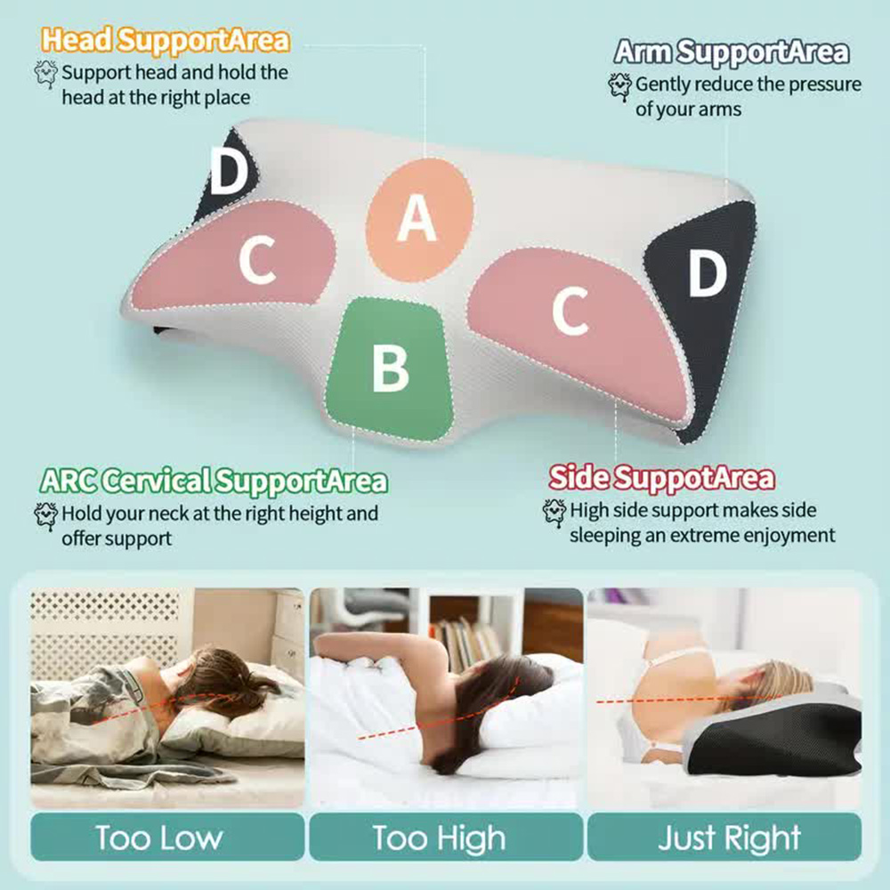 Almohada de cuello con memoria para dormir de mariposa, cómoda almohada para dormir de espuma viscoelástica de rebote lento, almohada para cama de masaje de cuello ortopédico Cervical