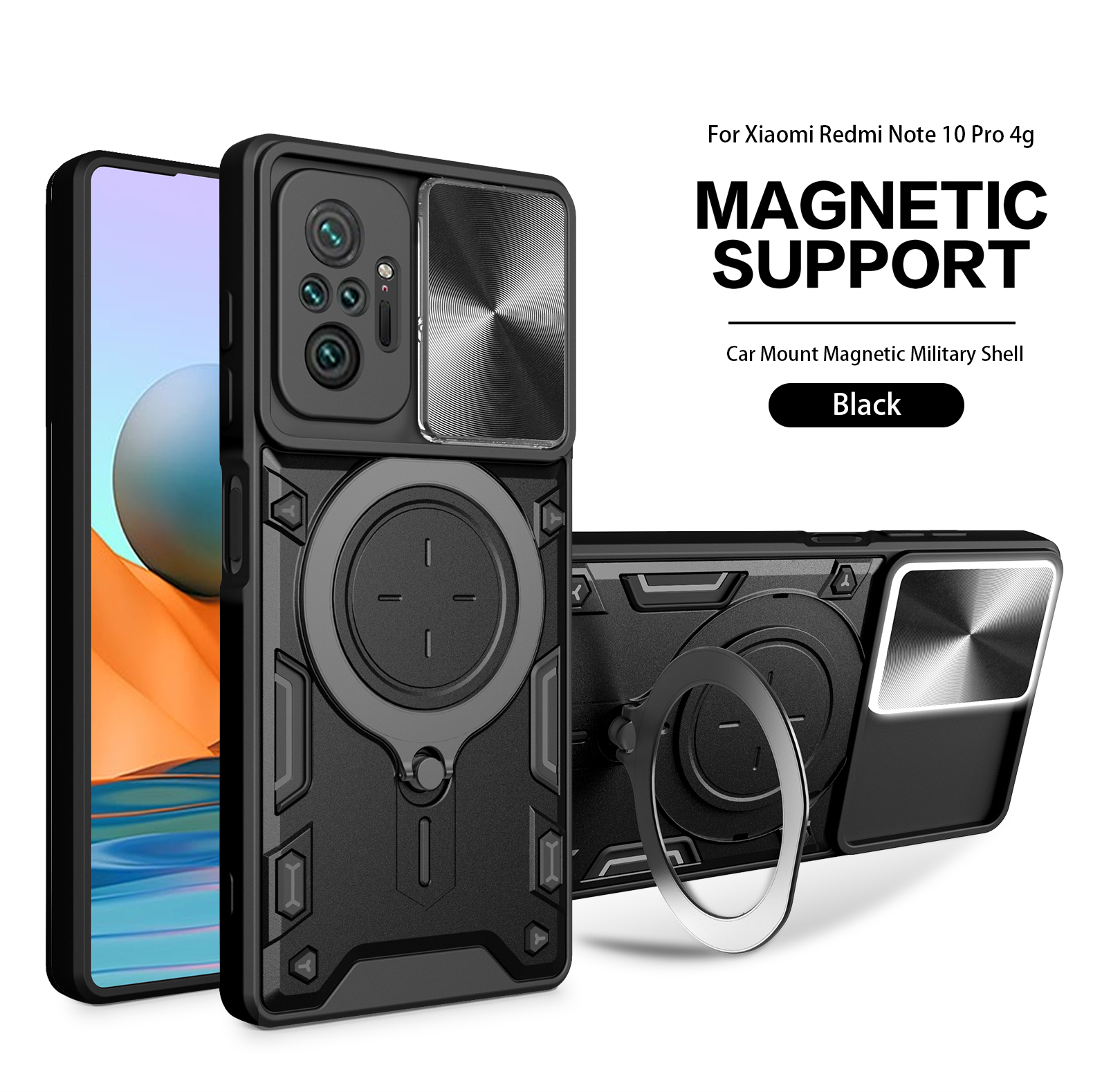 Magsafe Magnetic Camera protection case For Redmi Note 10 Pro 10s Armor Hybrid Metal Ring Back Cover For Redmi 10A 11A 9T 9C NFC: Nylon / Beige