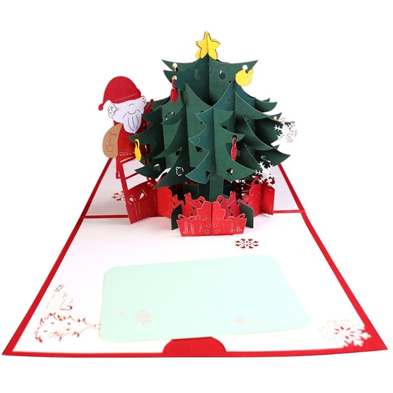 3d pop-up juletræ santa lykønskningskort xmas år postkort invitationer: 6