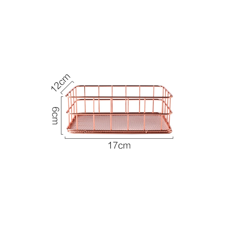 Nordic Rose Gold Metal Wire Iron Storage Basket Office Desktop Sundries Makeup Brushes Holder Table Cosmetics Organizer Rack: Rose gold S