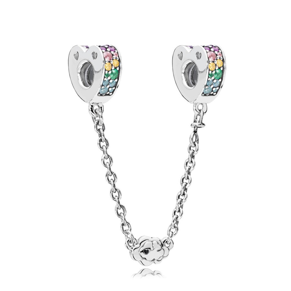 PDB 03 100% 925 sterling silver rose sparkle multi-color arc love sparkling charm safety chain