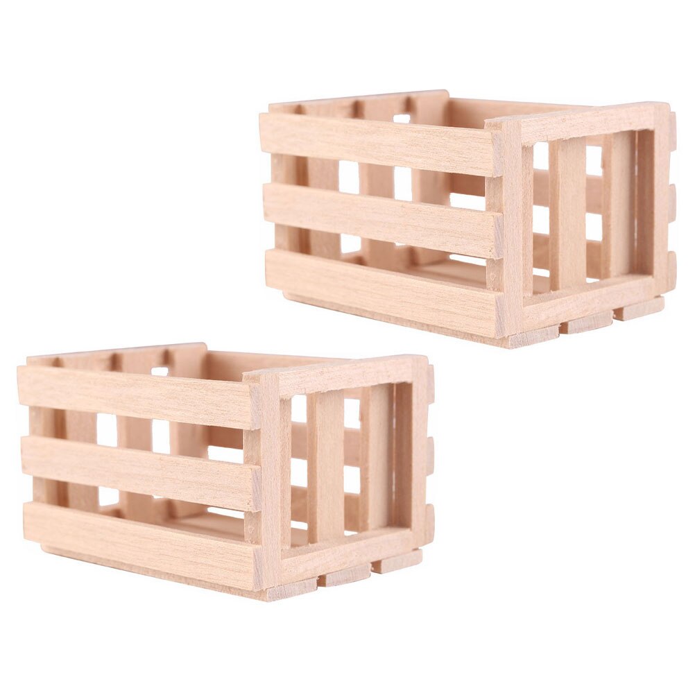 2Pcs Miniature Storage Box Model Kids Wooden Basket House Life Props: Default Title