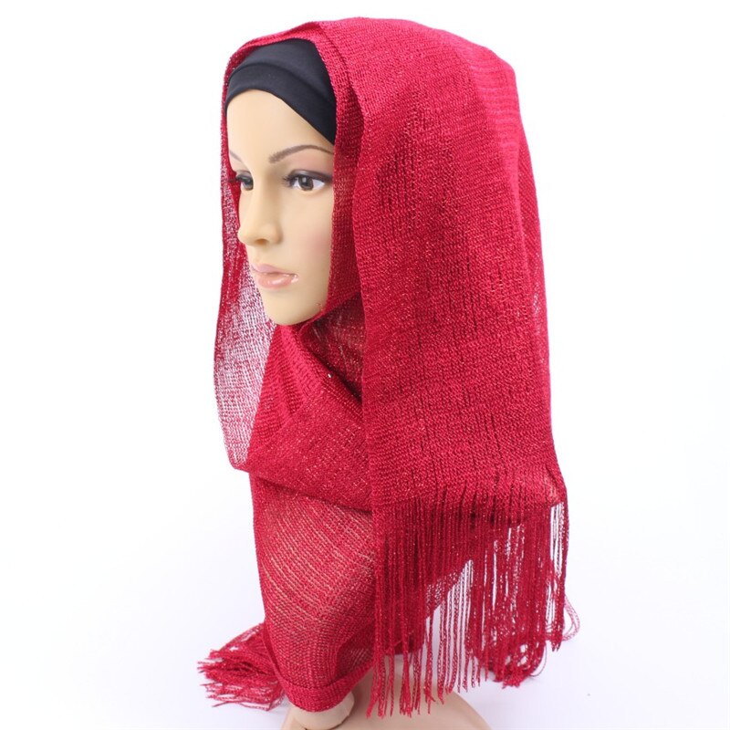 Dianruo suosittu yksivärinen naisten huivi shaalipanta femme bandana tupsut pitsi muslimi hijabit pehmeät päähuivit  n207: Viininpunainen