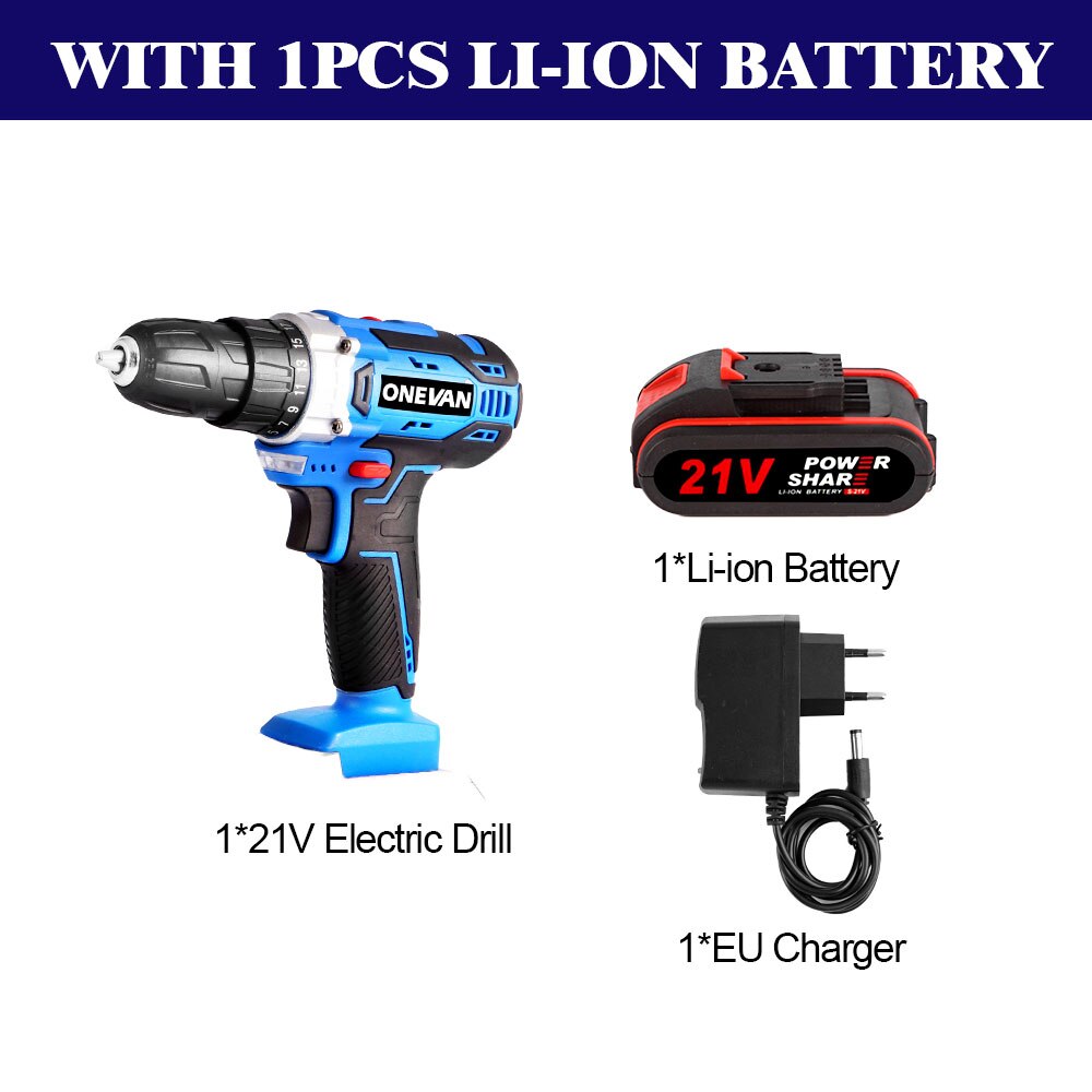 12V 16V 21V Electric Screwdriver Cordless Electric Drill Rechargeable 2PCS Lithium Battery Power Tools Sata Electric Screwdriver: 21V Drill -1 Battery