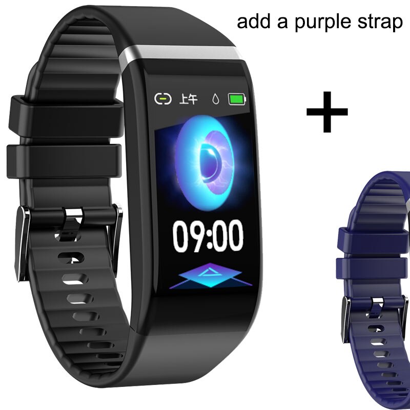 Fitness Bracelet Blood Pressure Pedometer Waterproof Smart Band Heart Rate Monitor Fitness Tracker Watch Men Women Sport Clock: Black add blue strap