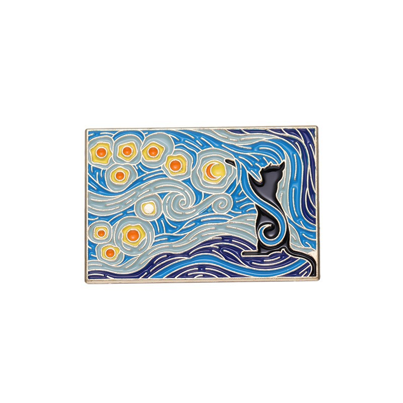Pintura al óleo de cielo estrellado, girasol, chica, geométrico de metal, insignias, broche, alfileres de esmalte, etiqueta, bolsa, mochila, sombrero, de joyería: Pistola negra plateada