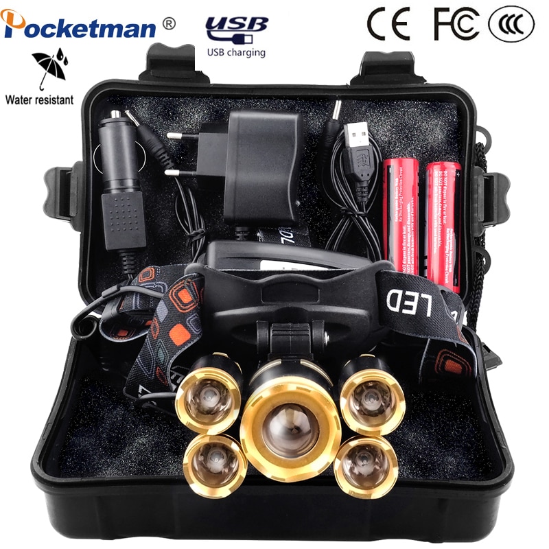 Most Powerful 7000LM LED Headlamp Zoomable XML 3/5 LED T6 Head Torch with Rechargeable 18650 battery Forehead headlight For Camp