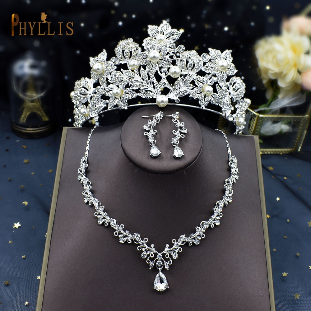 A13 Barok Kristal Bruids Sieraden Sets Strass Bruiloft Afrikaanse Kralen Sieraden Set Vintage Kronen Ketting Oorbellen Sets: Style A 3Pcs Sets