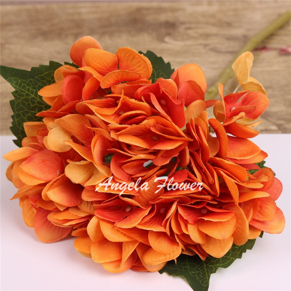 Hei -q 1 stk 46cm kunstige blomster hortensia blomster 7 farger hjemmedekorasjoner for bryllupsfest fotografering: B oransje