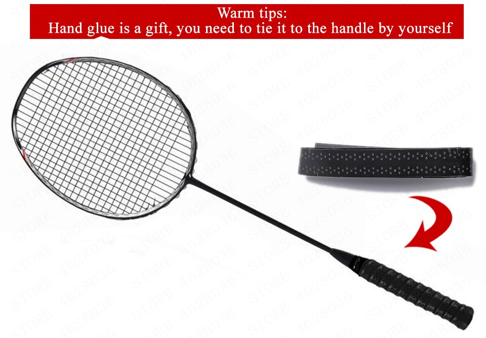 1 stk voksen full karbon badmintonracket lett trening 5u/g4 både offensiv og defensiv streng håndlim racket: Svart
