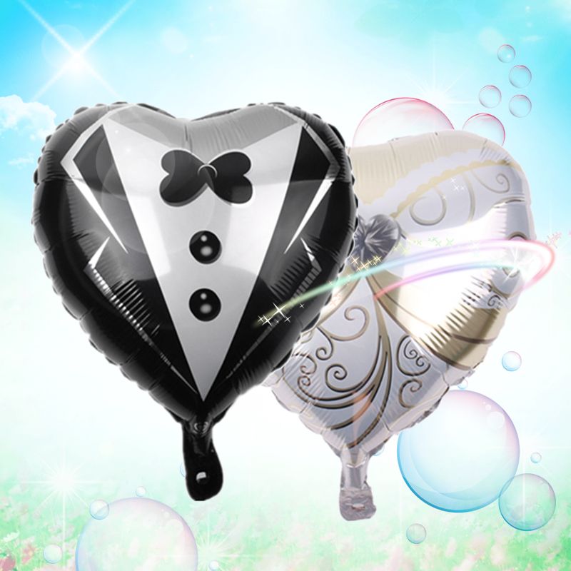 Hart Huwelijk Bruidegom Bruid Smoking Jurk Aluminiumfolie Ballon Bruiloft Decor Engagement Levert QX2E