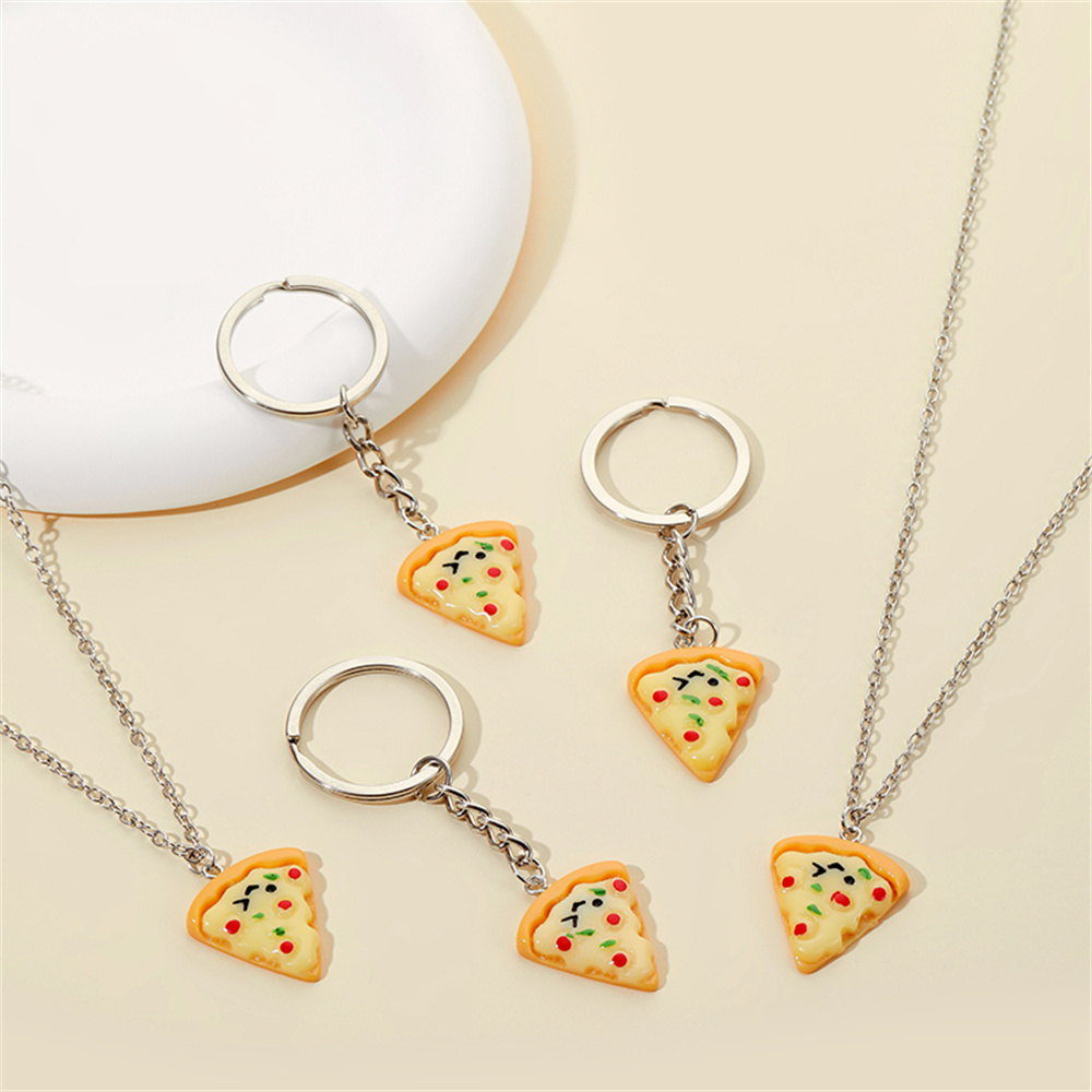 Collar de Pizza de 6 piezas para niños, colgante de Pizza 3D de dibujos animados, collar de amistad, dijes, llavero, accesorios de joyería DIY para mujeres