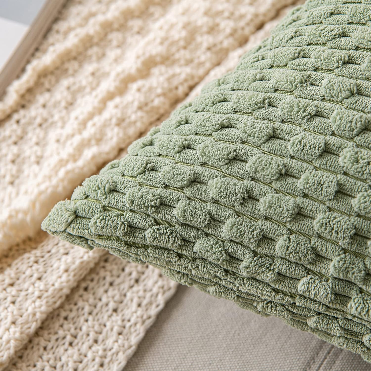 Housse de coussin rayée taies d'oreiller en velours côtelé vert oreillers décoratifs pour canapé 18x18 pouces jeter oreiller ferme décor à la maison 1 pièces