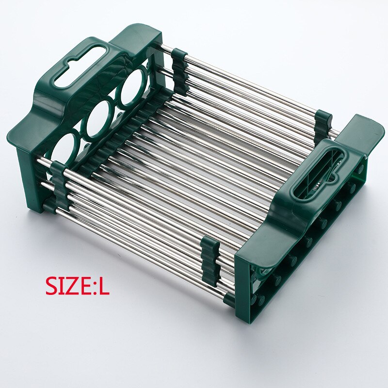 Stainless Steel Retractable Kitchen Sink Rack Fruit And Vegetable Basket Dishes Tray Storage Retractable Rack Kitchen Organizer: green L
