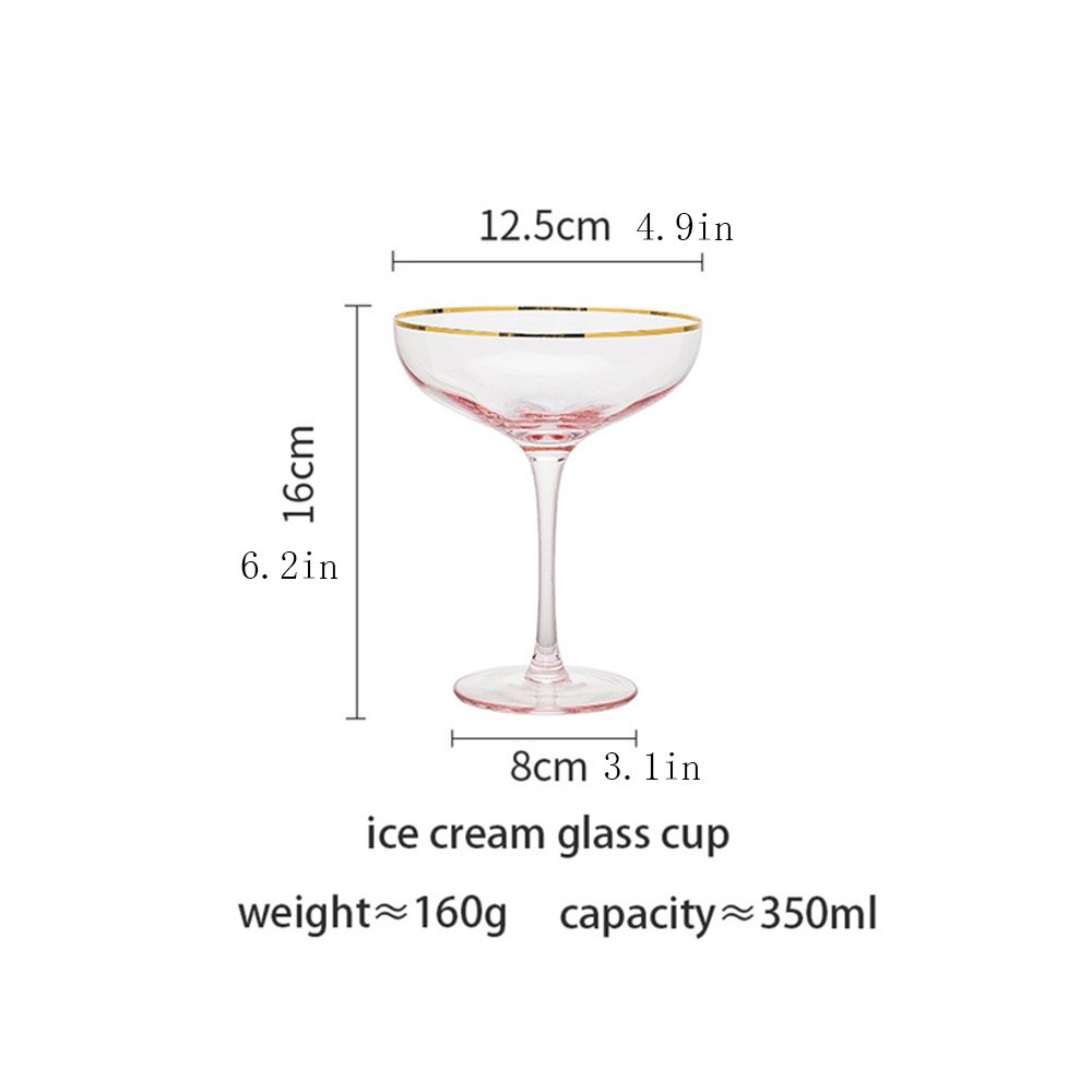 Copa de vino tinto con borde dorado, copa de champán, agua, helado, copa de vino chapada en oro para el hogar, Rosa: ice cream glass cup