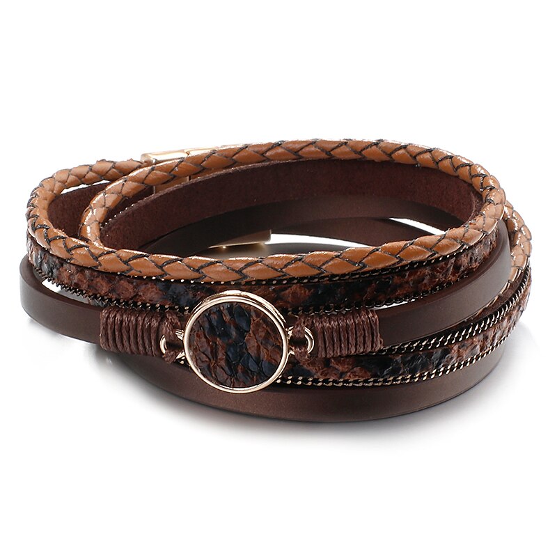 Flashbuy Unique Weave Round Leopard Leather Bracelets For Women Simple Vintage Braid Charms Wrap Bracelets Jewelry: 1