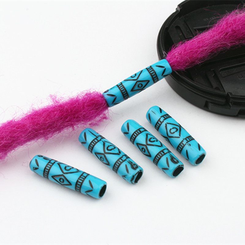50 stk akryl symbol udskåret blomst hår fletning dread dreadlock perler manchetter klips blåt hår gør-det-selv smykker tilbehør