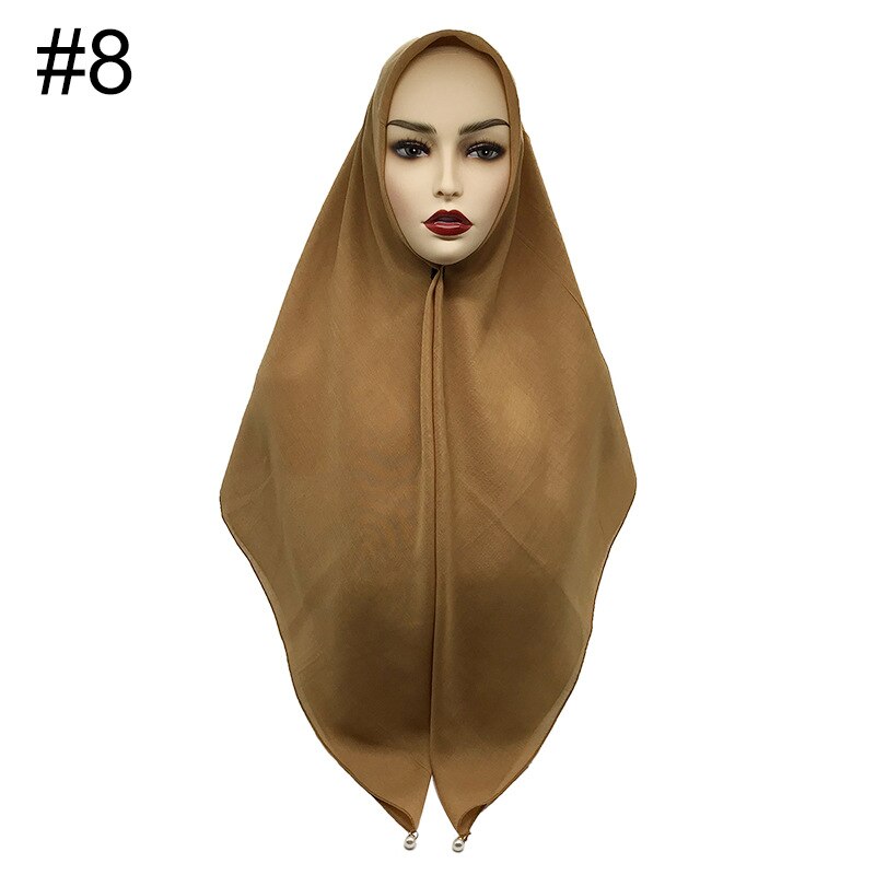 Vierkante hoofddoeken hangen grote parels dames moslim hijab viscose katoen maleisië hoofddoek tulband wrap 110 x 110cm: 8 kameel